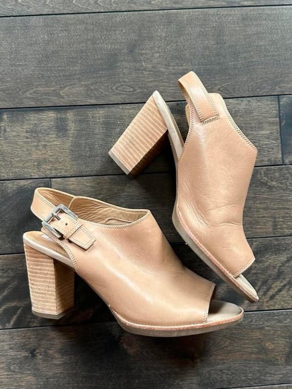 Geox Leather Nude Stack Heel Sandals - Picture 2 of 6